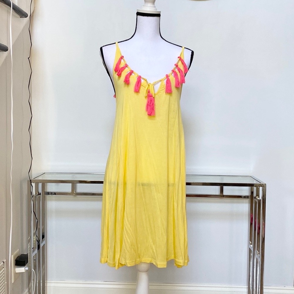 Beach sundress with pink tassels